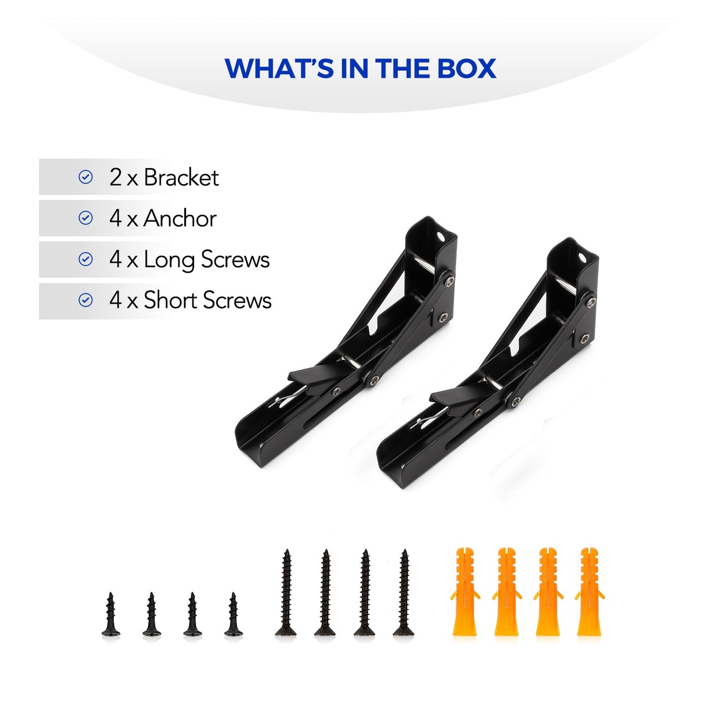 Ravinte 6 Inch Heavy Duty Folding Shelf Brackets - Collapsible Matte Black Brackets for Table, Bench, Space Saving Design, 2 Pack