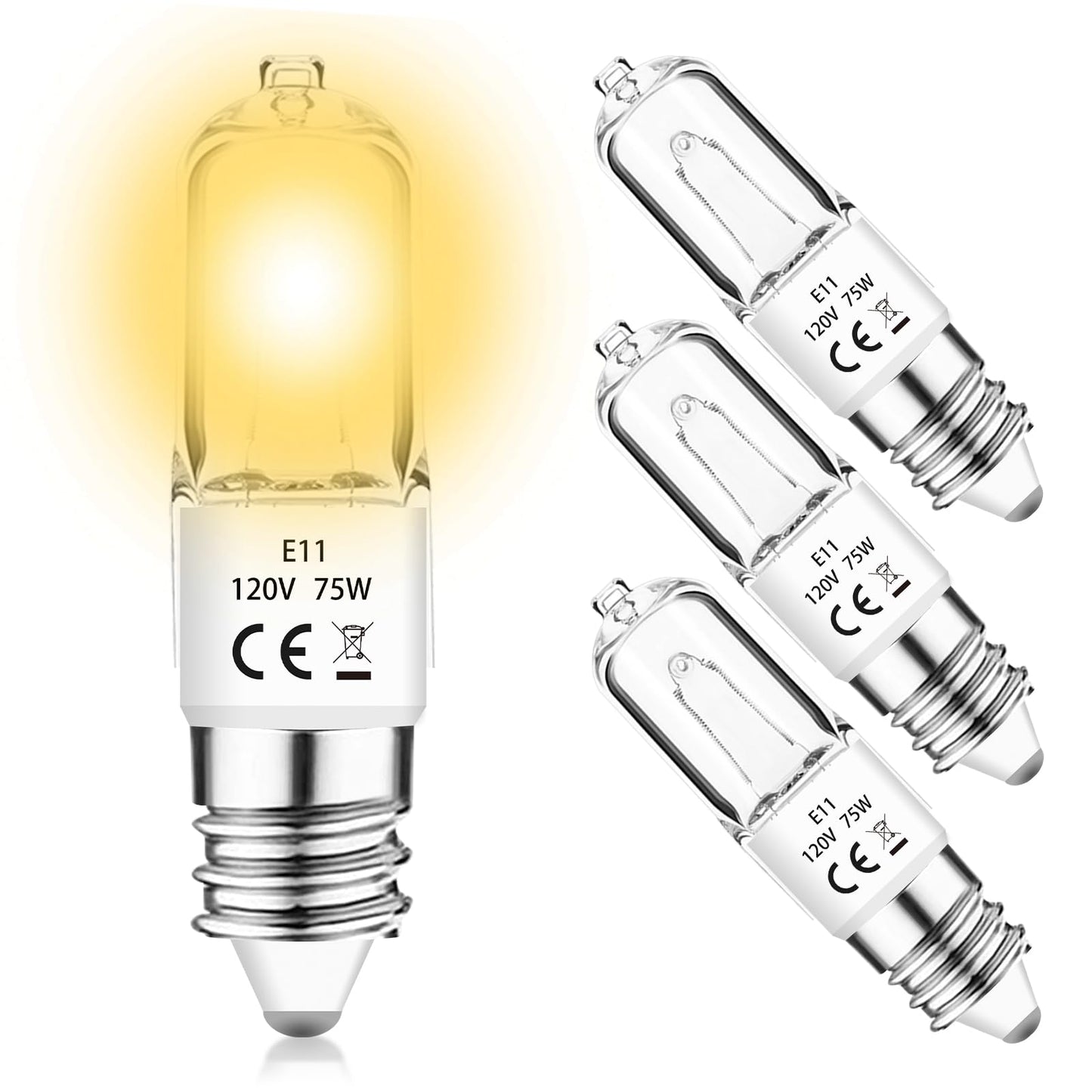 Jaenmsa JDE11 120V 75W Halogen Bulbs,T4 JD E11 Mini Can 75W Tungsten Halogen Candelabra Bulb Dimmable,Warm White 2800K Replacement E11 LED Light Bulb for Chandeliers/Ceiling Fan/Cabinet Light,4 Pack