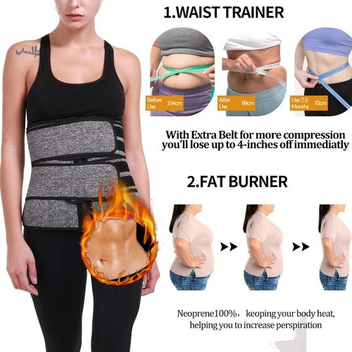 SHAPERIN Double Belt Waist Trainer for Women Neoprene Sweat Fitness Waist Cincher Body Shaper for Weight Loss (Medium,Gray)