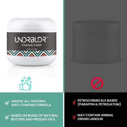 UNDRBUDR Chamois Cream for Cycling, Runners, Athletes - Anti Chafing Cream for Men and Women with Aloe, Shea Butter & Vitamin E - Reduces Saddle Sores, Low Friction Formula (4 oz)