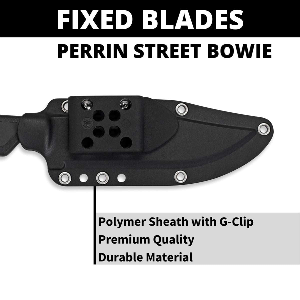 Spyderco Perrin Street Bowie Fixed Blade Utility Knife with 5.05" VG-10 Steel Black Blade and Premium Injection-Molded Polymer Sheath - Everyday Carry - PlainEdge - FB04PBB