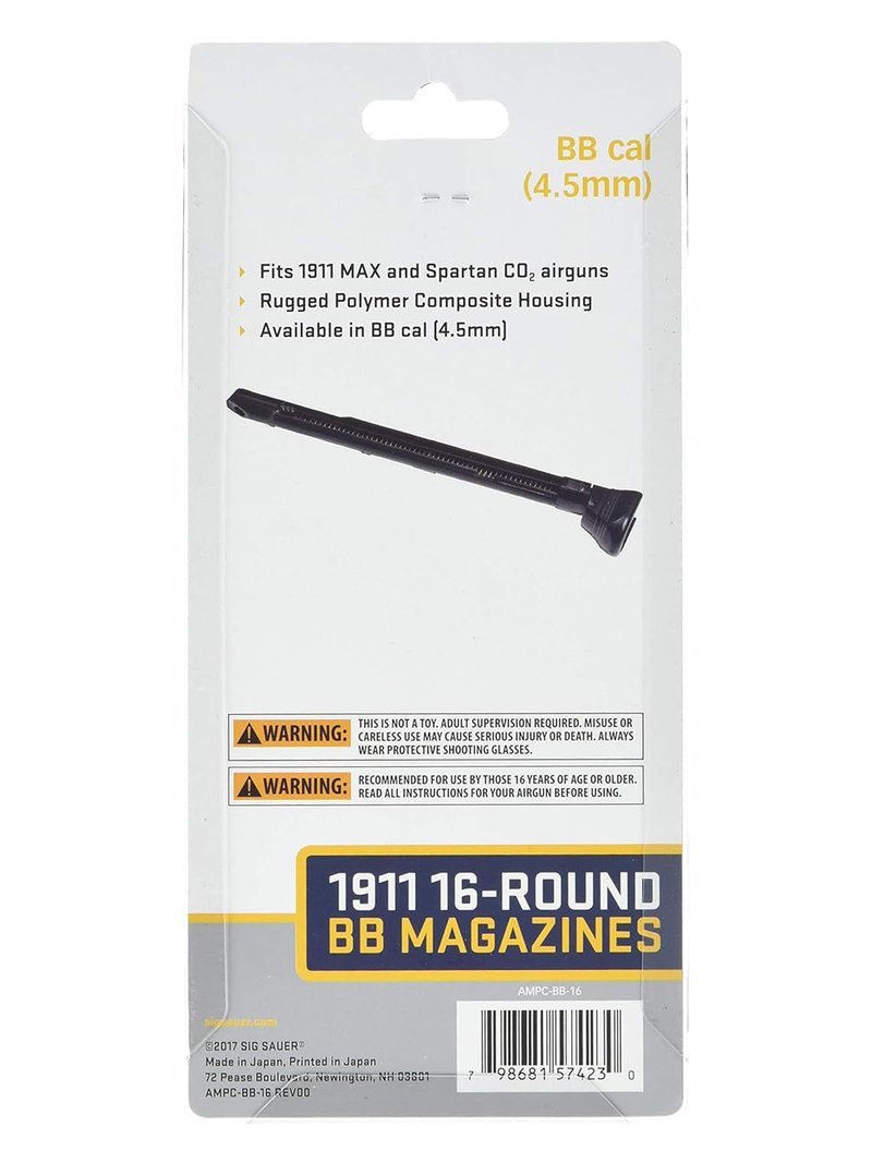 Sig Sauer Shooting Targeting Durable Performance Polymer 1911 BB-Gun, Holds 16 Steel BBS, .177 Caliber Magazines - 2 Pack