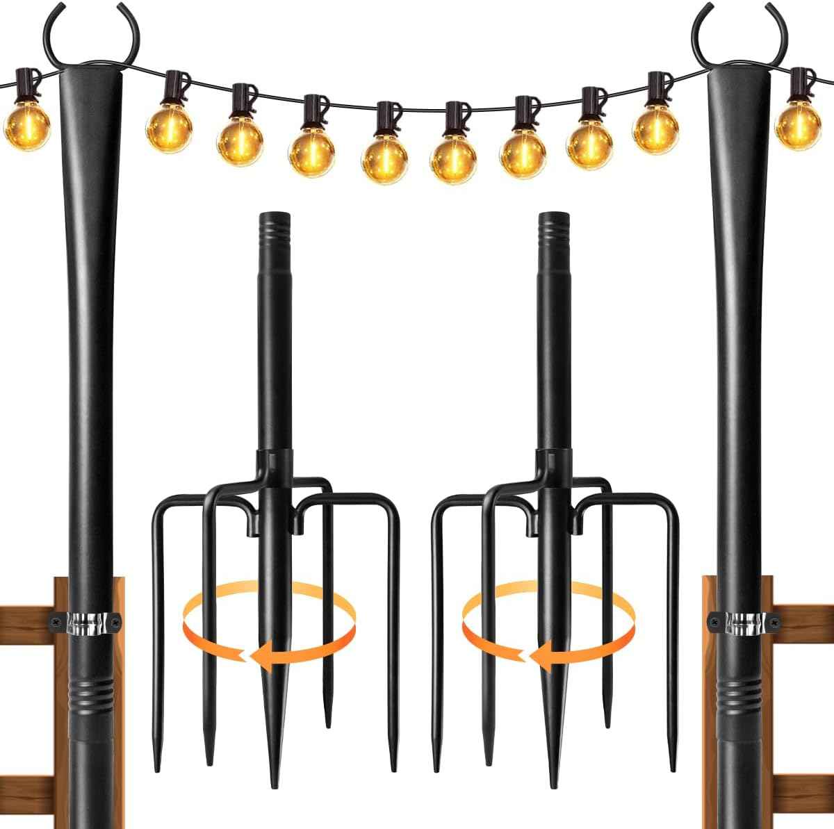 Outdoor String Light Poles - 4 Pack Heavy-Duty Metal Hangers for Patio & Garden Decor