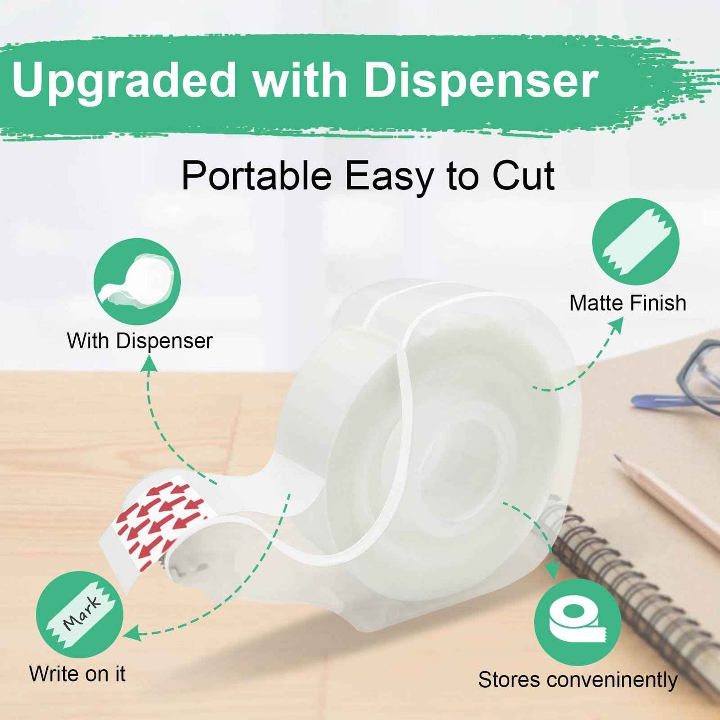 Bulk Tape clear, Invisible Tape, Matte Finish, Writable, 3/4 in x 650 in, 60 Rolls with Dispensers, Transparent Tape, Ideal for Christmas Wrapping Paper, Gift Wrap, School Supplies & Office Use