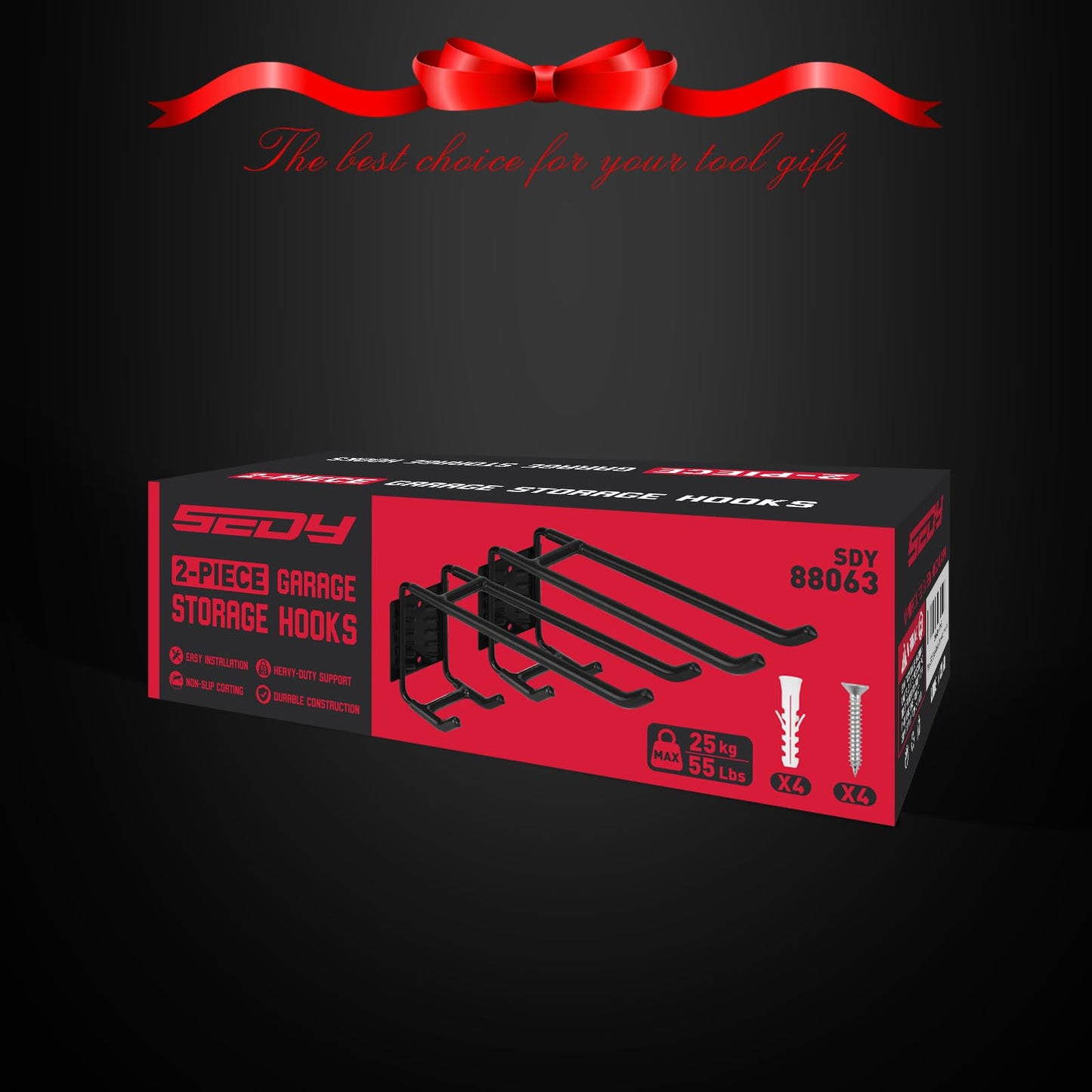 2-Piece 9.4" Heavy Duty Garage Hooks, Sturdy Utility Hooks Holds 55 LB Wall Mount Garden Tool Organizer Hangers for Hanging Shovel Ladder Chairs Strollers Power Tool Tire and More (Black)