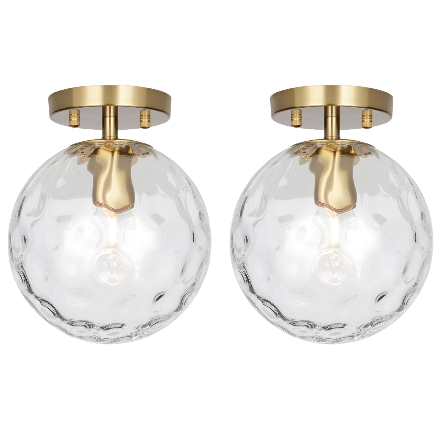 ALICE HOUSE 2 Pack 8-inch Modern Flush Mount Light, Hammered Glass Ceiling Light, Brushed Brass Hallway Light Fixtures for Bedroom, Closet, Entryway, Bathroom, Kitchen AL4201-S2GD