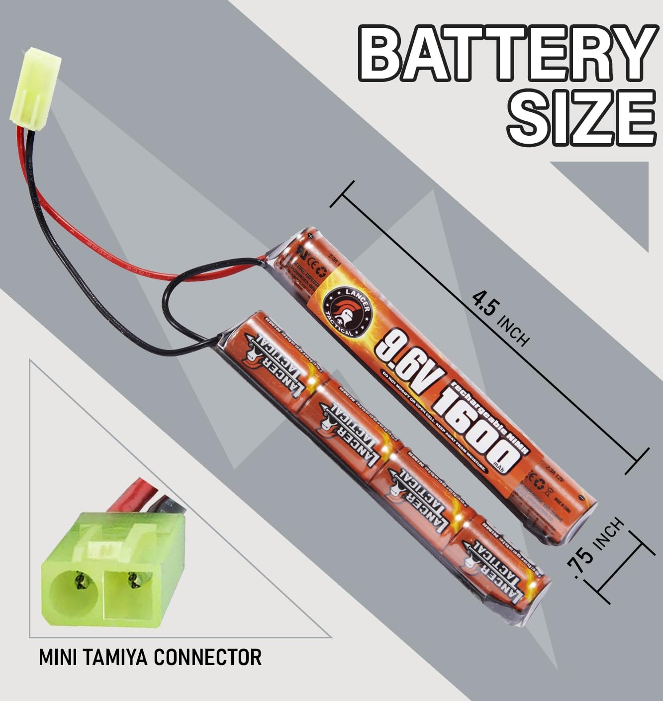 Lancer Tactical Airsoft Battery Charger & 9.6V NiMH 1600mAh Rechargeable Pack | Ideal for AEGs