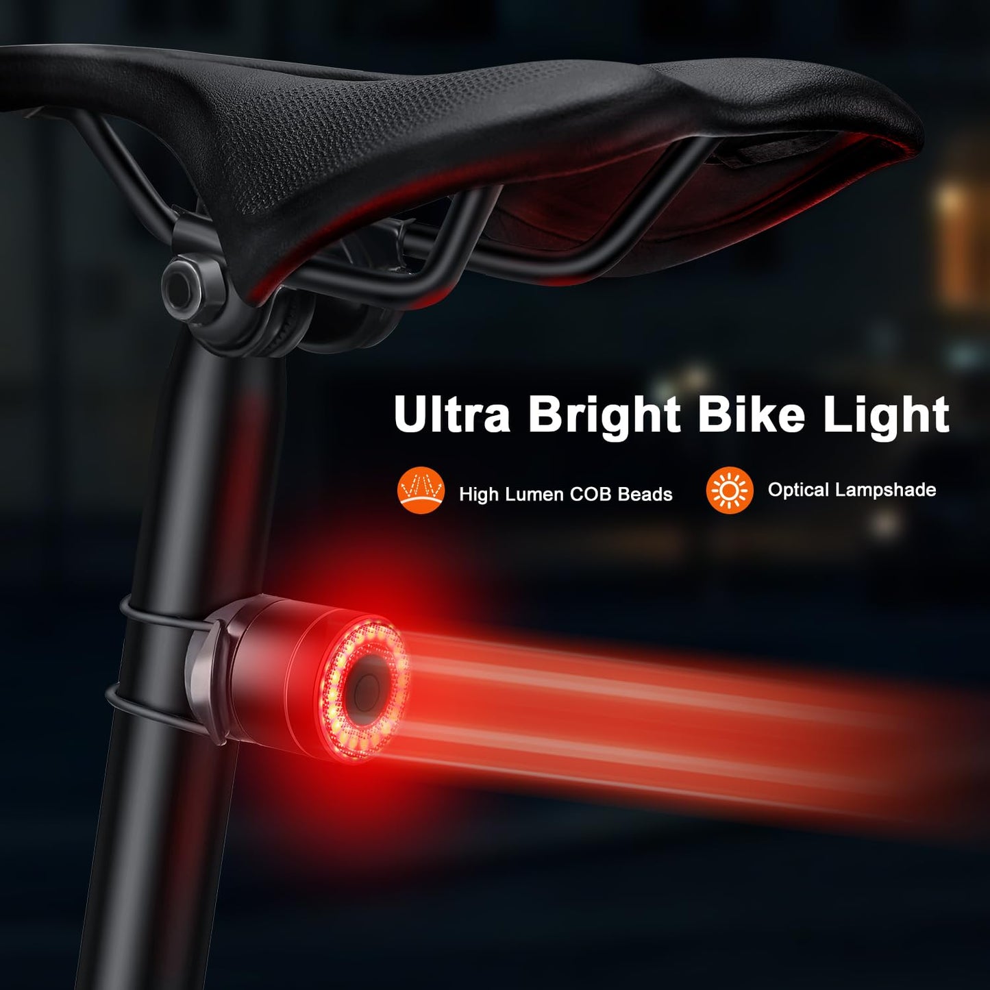 Smart Bike Tail Light, Auto On/Off, Brake Sensing Rear Bike Light, USB C Rechargeable Bicycle Rear Light for Night Riding, 4 Light Modes, IPX6 Waterproof