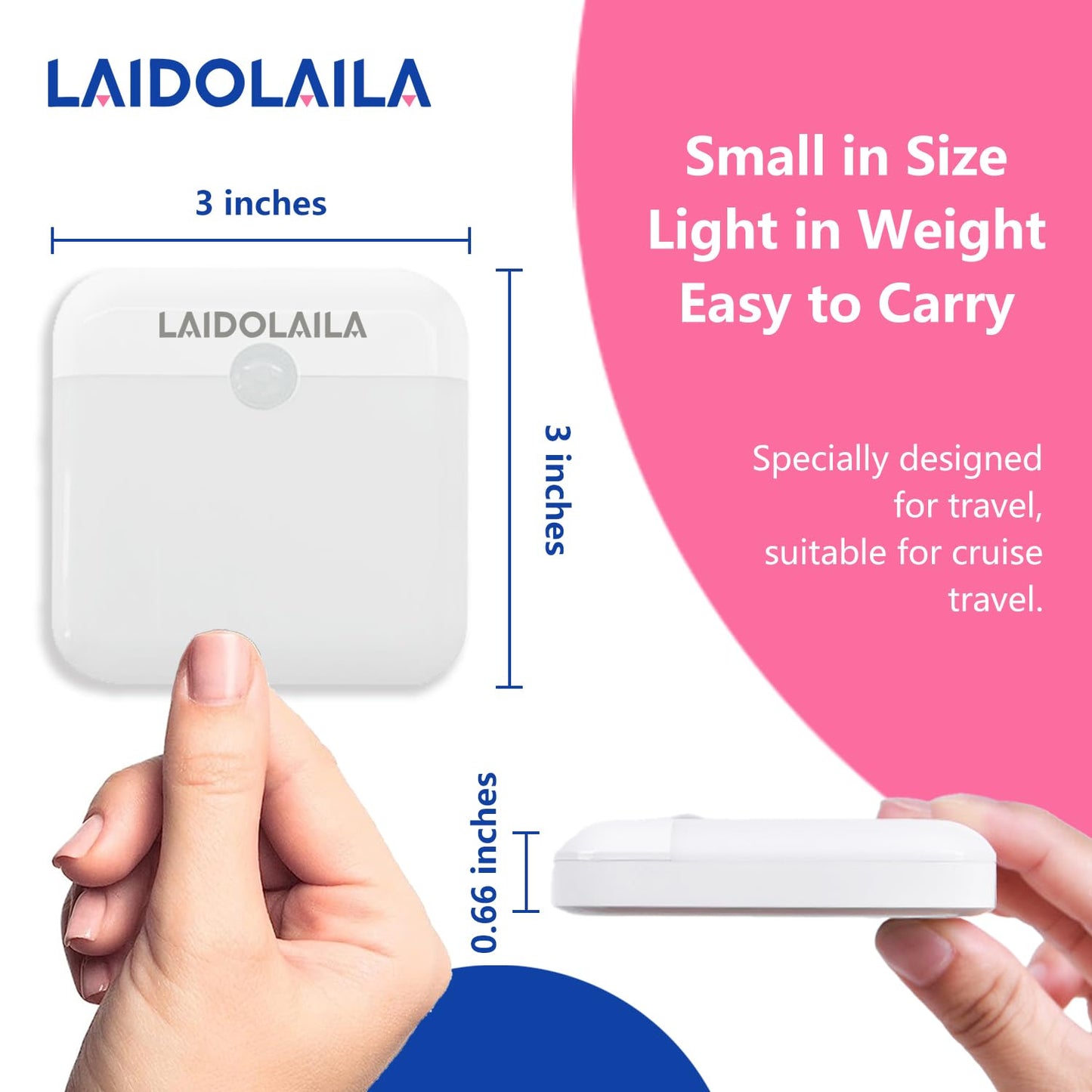 LAIDOLAILA 2 Pcs Magetic Night Light Motion Sensor Cruise Ship Approved with USB Cable LED Rechargeable Battery for Indoor Use in Bathroom Hallway Cabin Toilet Bed Stair Automatic Motion for Travel