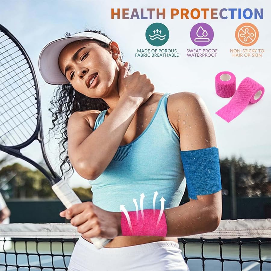 Skiennix Self-Adhesive Bandage Wraps - 24 Pack, 2" x 5 Yards, Breathable Elastic in 12 Colors