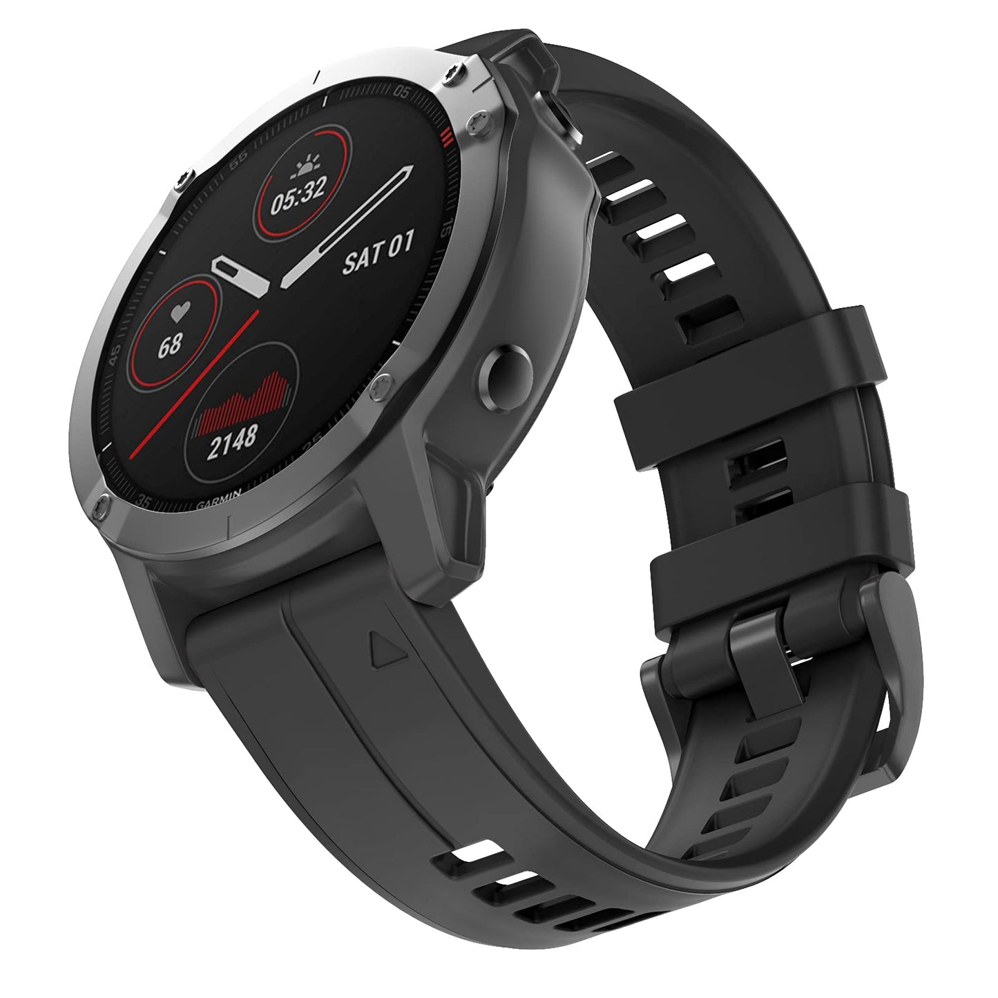 OVERSTEP Compatible with Garmin Fenix 5 Watch Band 22mm Soft Silicone Bands for Fenix 6/Fenix 7/Fenix 5 Plus/Fenix 6 Pro/Forerunner 935/Forerunner 945/Approach S60/Quatix 5 Smartwatch (Black)