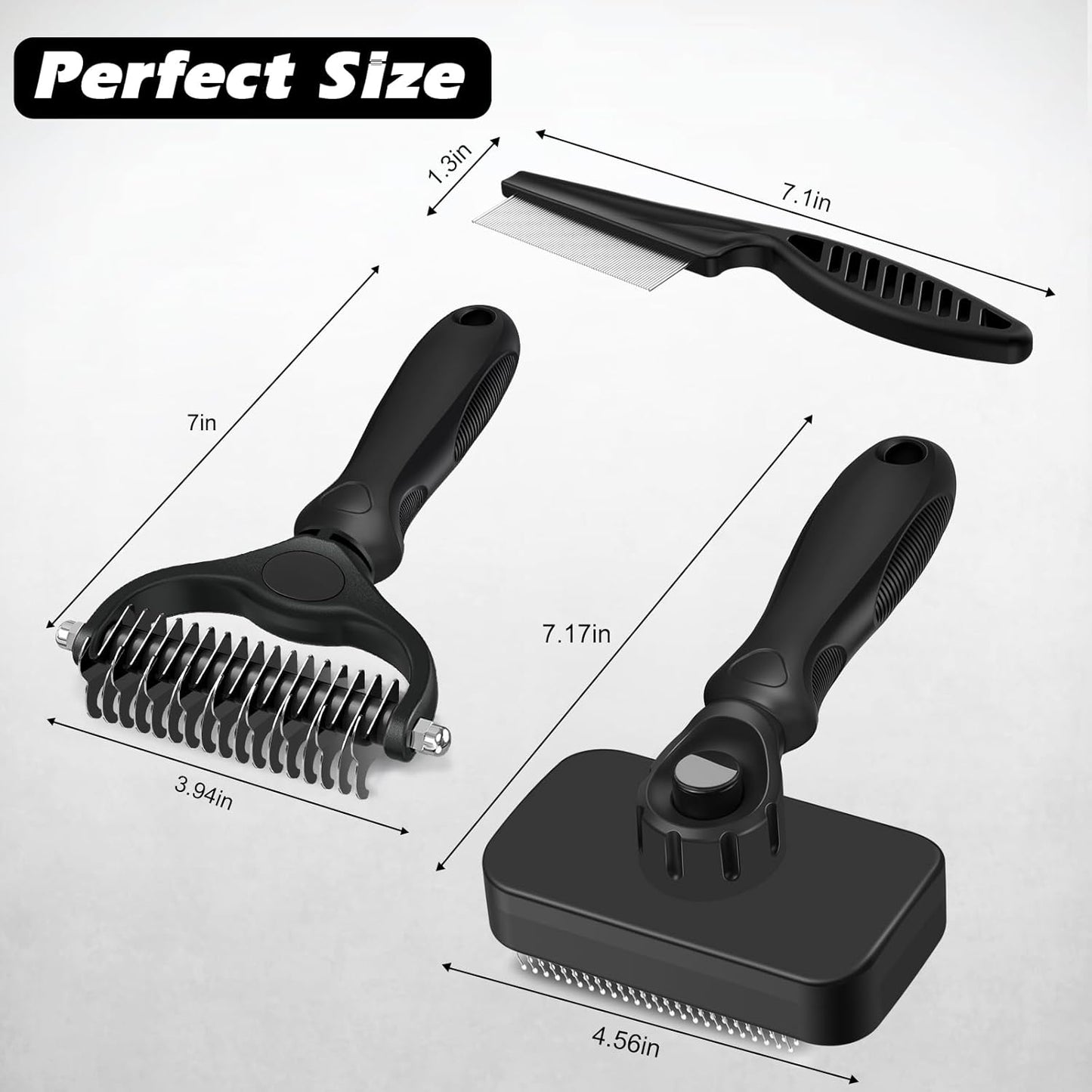 Skiennix Self-Cleaning Slicker Brush Set - Pet Grooming Rake & Flea Comb for Dogs, Cats, Horses | Double-Sided Dematting Tool | Premium Black