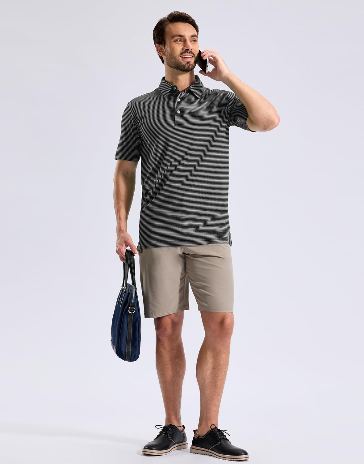 G Gradual Mens Golf Shirt Dry Fit Moisture Wicking Performance Short Sleeve Striped Polo Shirts for Men Dressy Casual (Black Stripe, L)