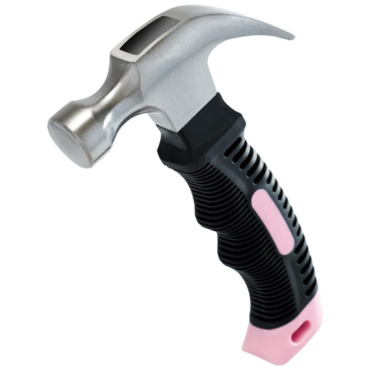 KURUI Pink Small Hammer for Picture Hanging Nails Drywall Anchors, Picture Hanging Tool, High Hardness 8oz Claw Hammer With Shock-Absorbing Non-Slip Handle for Kids and Women