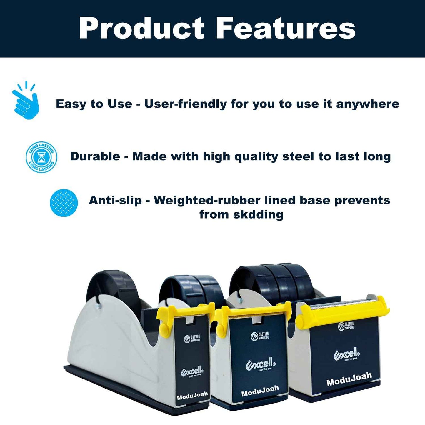 MDJ Excell Premium Steel 3 inch Core Metal Multi-Roll Desktop Tape Dispenser for Masking, Packing, Shipping, Packaging, and Painter (3-inch Wide)