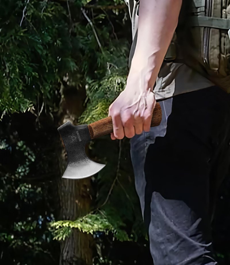 WICING Hatchet, 8 Inches Small Hand Axe 1065 Manganese Steel and Beech Wood Handle with Leather Sheath