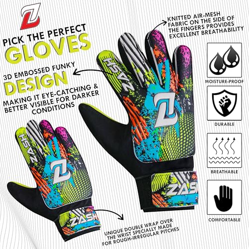 ZASH Kids Soccer Goalkeeper Gloves Fluorescent Yellow Size 5 with Double Wrist Protection