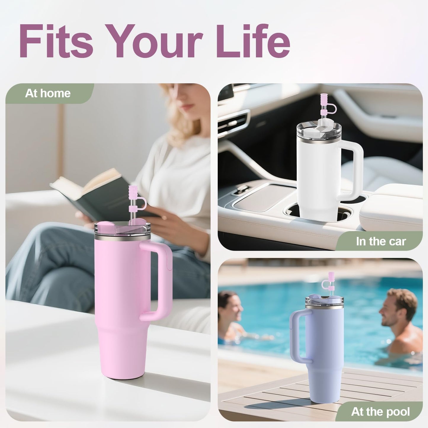 YOTIME Silicone Straw Covers - 6 Pcs Reusable Dust-Proof Caps for Stanley Cup 40 & 30 oz | Translucent Pink