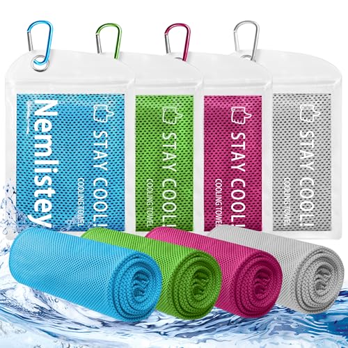 Cooling Towels for Neck and Face - 4 Pack Light Blue, Green, Pink, Grey