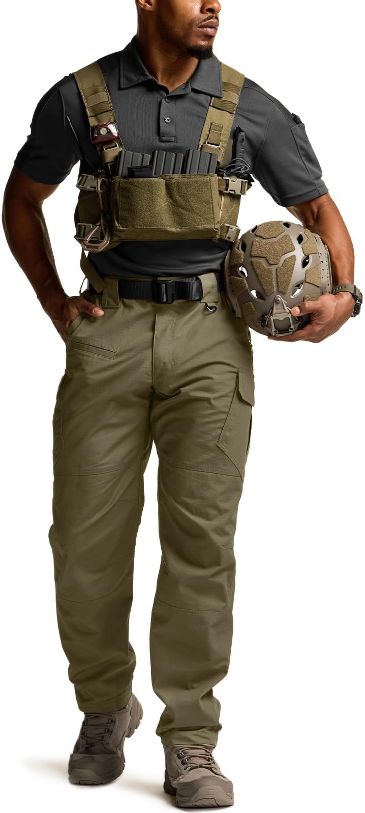 CQR Men's Tactical Pants, Water Resistant Ripstop Cargo Pants, Lightweight EDC Work Hiking Pants, Outdoor Apparel, Raider Mag Pocket Soil Green, 44W x 32L