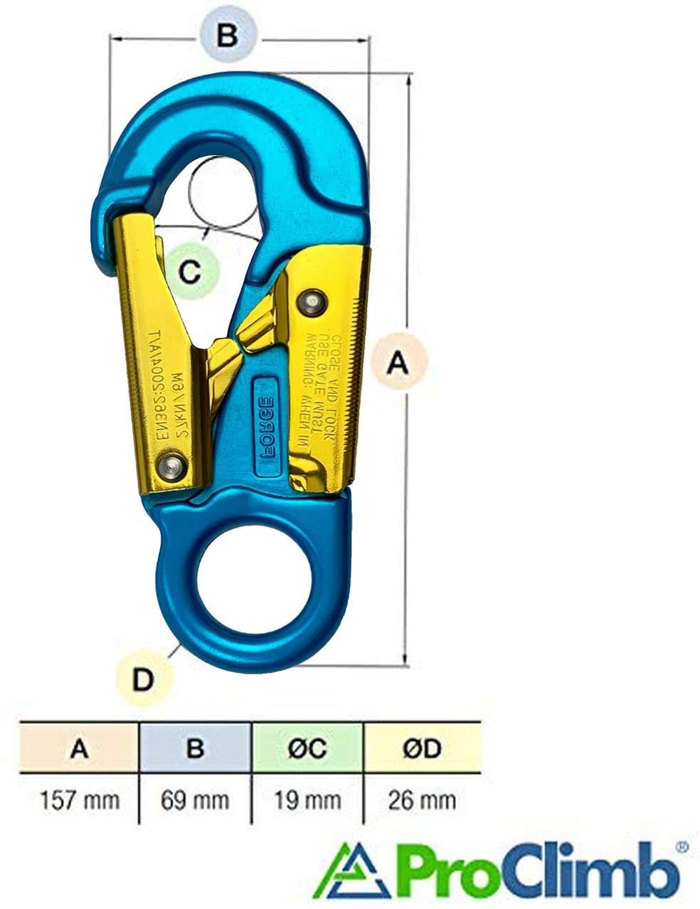ProClimb Forged Aluminum Snaphook - Double Action Self Locking Gate, Captive Eye 27 kN - Blue- Carabiner Snaphook- Self Locking Snap Hook- Aluminum Hardware