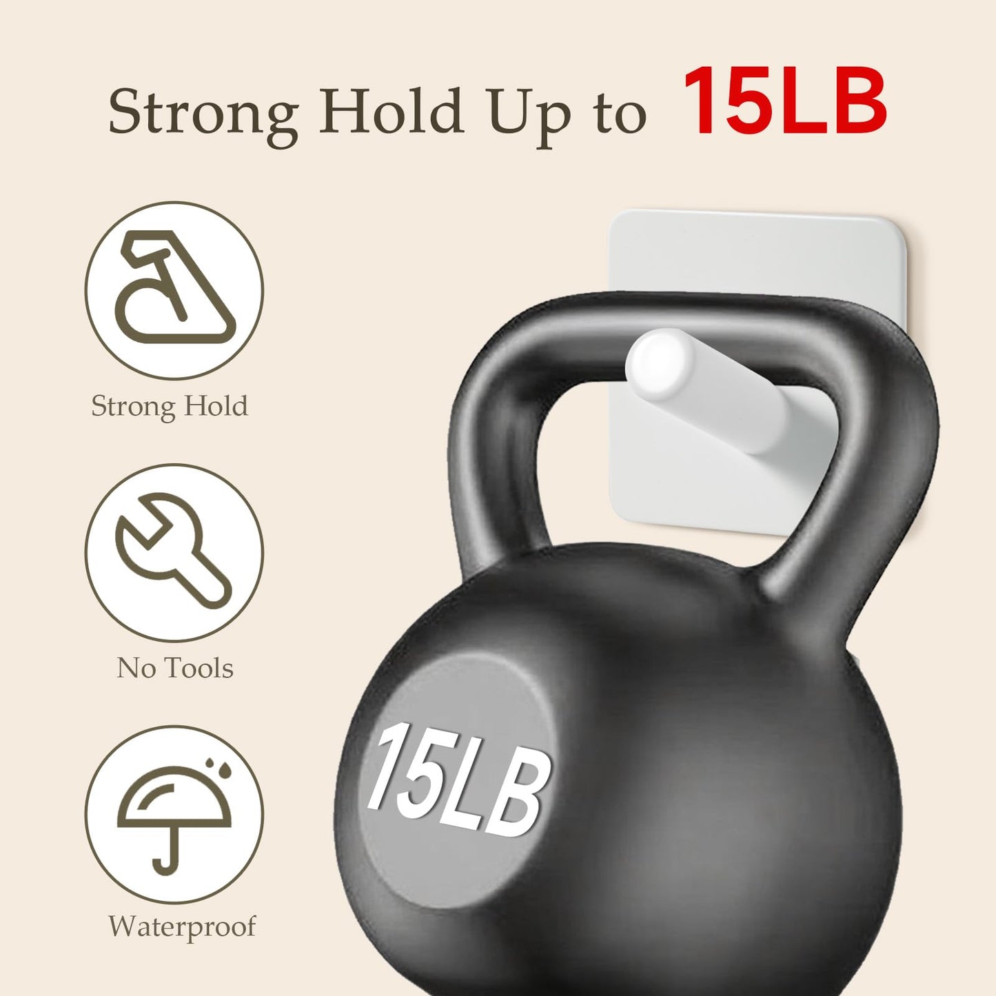 Fotosnow Locking Curve White Stainless Steel Hooks: Heavy Duty Anti-Slip Wall Hooks for Bathroom, Kitchen, Entryway -Holds 15lbs, No Damage Installation 4 Pack