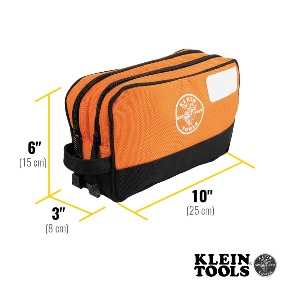 Klein Tools 55582 Tool Pouch Zipper Bag, Dual Compartments, 10-Inch x 6-Inch Heavy Duty Tool Bag Organizer, Multipurpose for Tools to Crafts