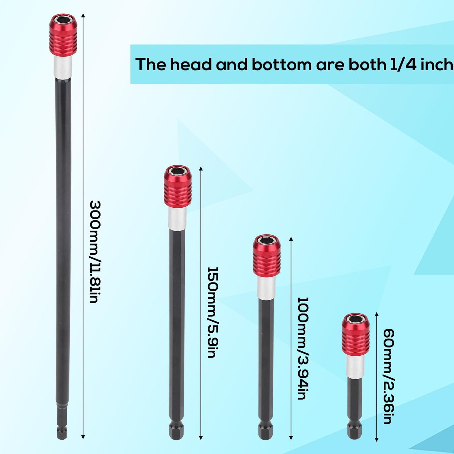 4pcs Drill Bit Extension Set, 1/4 Inch Hex Shank Magnetic Bit Holder for Impact Driver Cordless Drill Electric Screwdriver (2/4/6/12 Inch)
