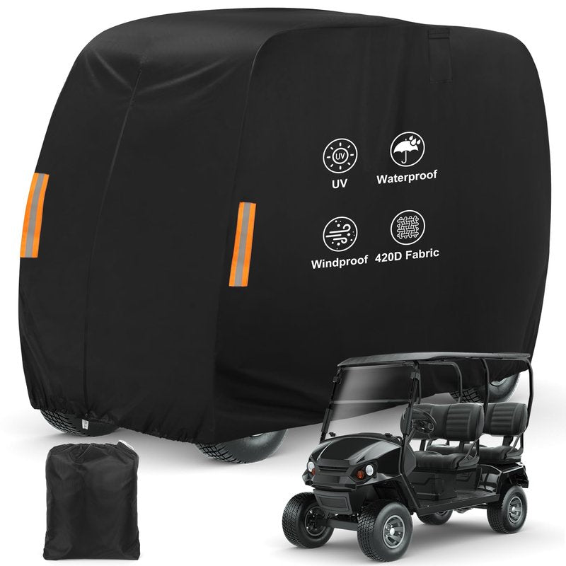 ZOTUEN Golf Cart Covers 4 Passenger, 420D Heavy Duty Golf Cart Rain Cover with Waterproof Zipper and Reflective Strips, Universal Fits for 2+2/4 Seat Yamaha EZGO Honda Club Car