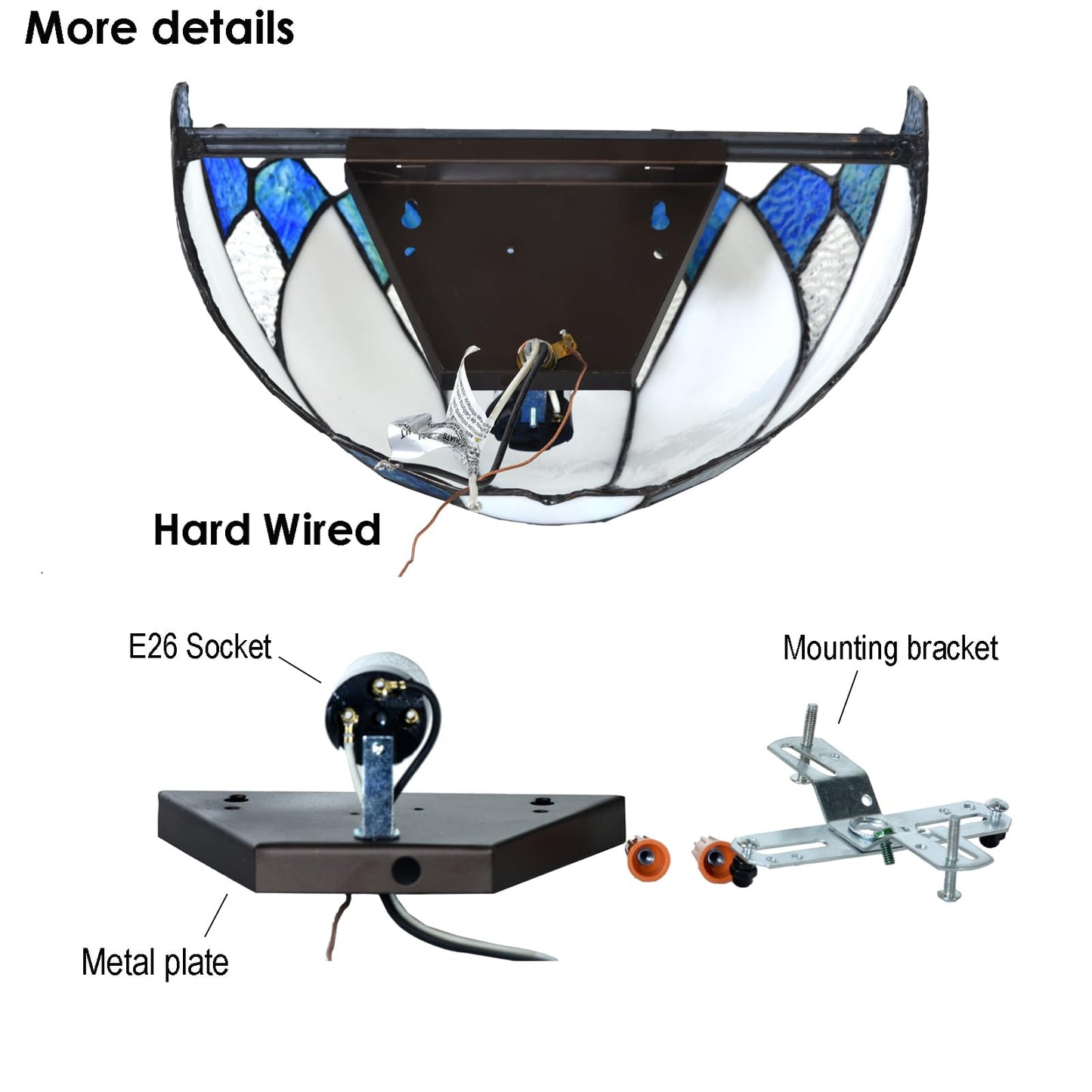 HomeBeauty WL0006 Blue White Lotus Tiffany Style Wall Sconce Stained Glass Wall Light Fixtures for Hallway Stairway Bedroom Livingroom, 12 Inches Wide(Blue White)