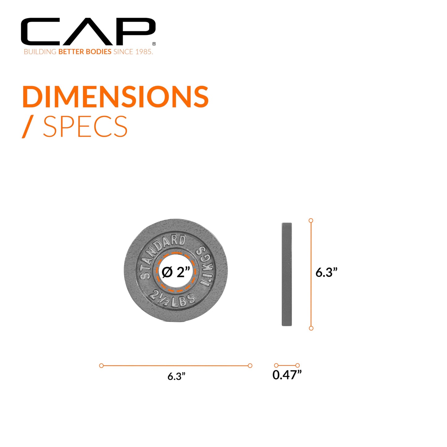 CAP Barbell Olympic 2-Inch Weight Plate, Gray