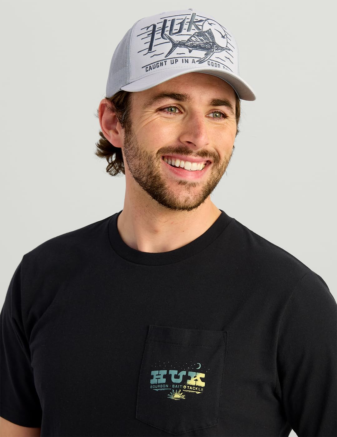 HUK Mens Pocket Tee, Comfortable Performance Fishing Short Sleeve T-Shirt with Chest Pocket, Western Wild - Black, X-Large