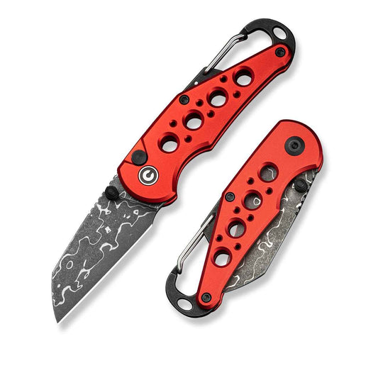 CIVIVI Pragma Folding Knife, Pocket Knife Multitool with EDC Carabiner, Bottle Opener, 2.2" Damascus Blade Aluminum Handle, Ideal Gift for Men Women C23062B-DS1 (Red)