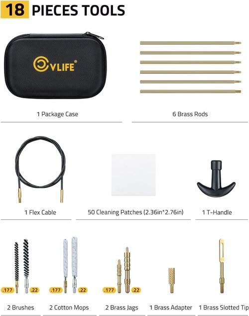 CVLIFE Gun Cleaning Kit - Universal Cleaning Solution for .177, .22, 9mm, .357, .40, .45 Firearms