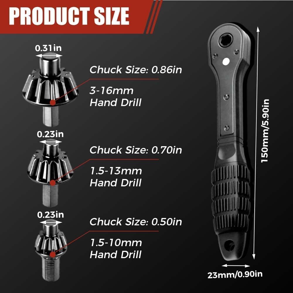 Zeamyhy 3 in 1 Drill Chuck Ratchet Wrench, Drill Press Chuck Key, Replacement Tool for Electric Drills & Power Tools with Extended Arm for Added Torque (All Size)