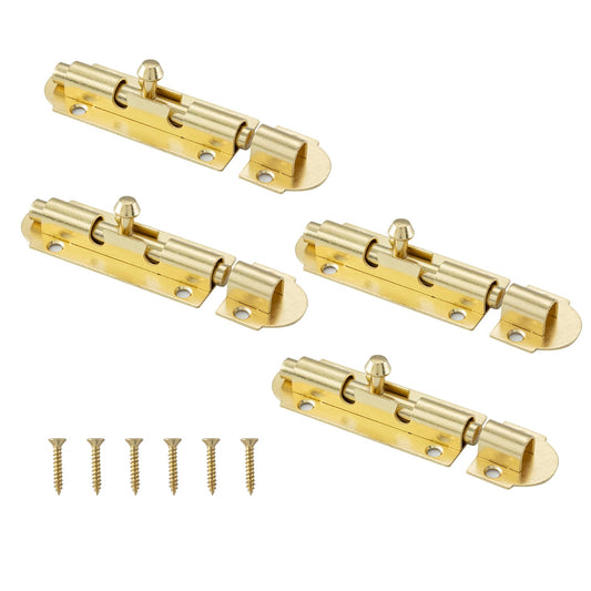 HOME MASTER HARDWARE 4 Pack Brass Plated Sliding Bolt Lock,3 in Barrel Bolt Latch for Door Chest Window Fence