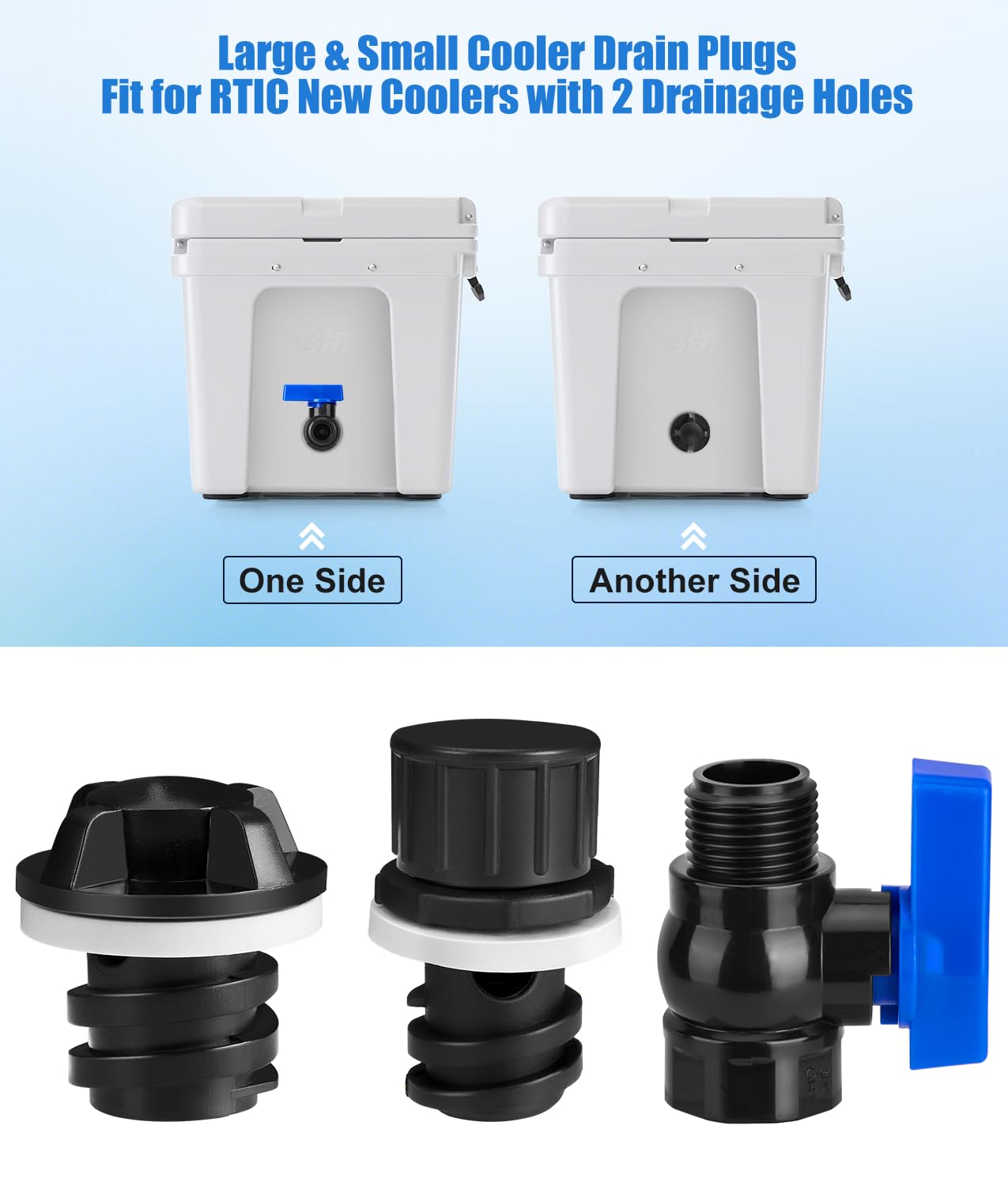 WADEO Cooler Drain Plug Hose Connection, Replacement Drain Plug with PVC Garden Hose Shut Off Valve for YETI Cooler, YETI Tundra Cooler, Roadie Cooler, Tank Cooler and RTIC 20QT, 45QT, 65QT Cooler