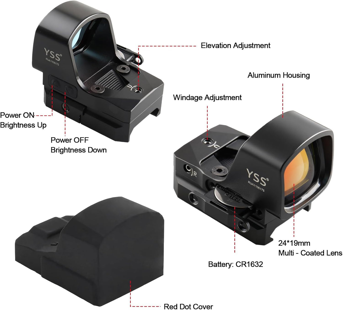 YSS Red Dot Sight - Shake Awake Optic for Pistols, Rifles & Shotguns | 3MOA, 8 Brightness Settings