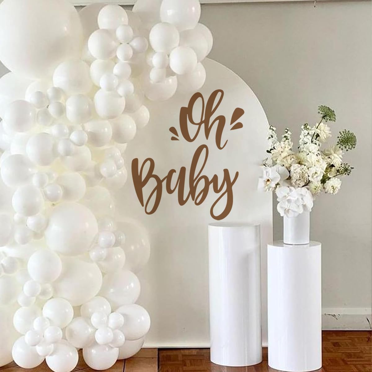Runtoo Baby Shower Party Decal Sign Oh Baby Gold Gender Reveal Neutral Girl or Boy Decoration Sticker Backdrop Large Balloon Arch Wall Decor