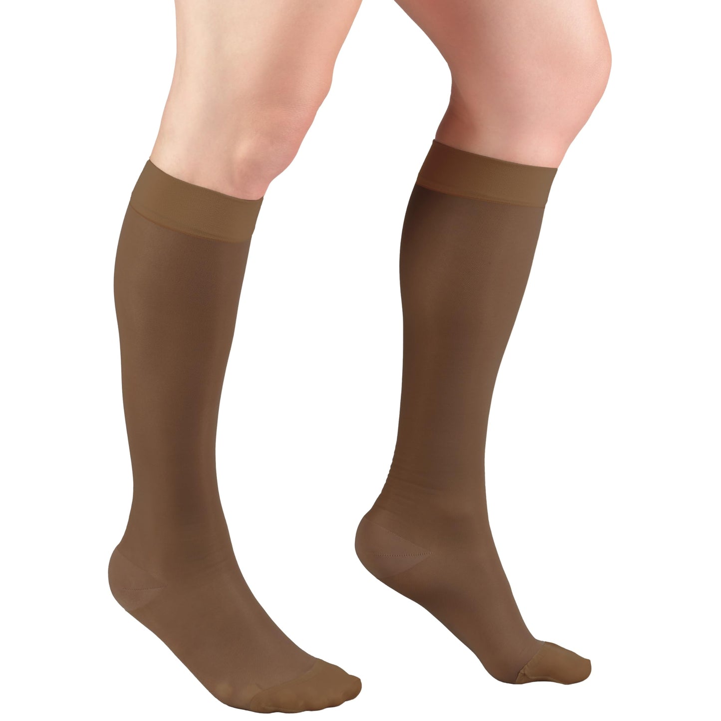 Truform Sheer Compression Stockings, 15-20 mmHg, Women's Knee High Length, 20 Denier, Espresso, Medium