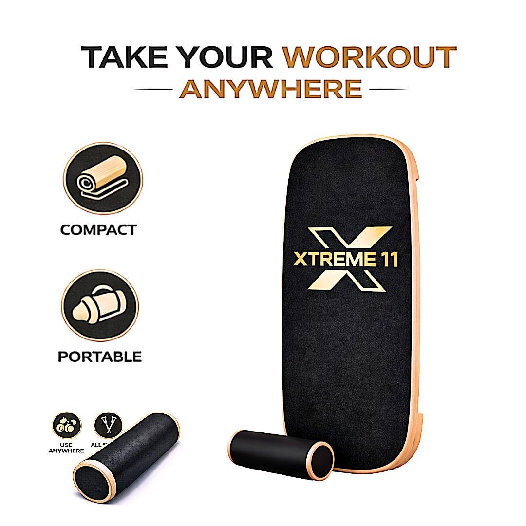 Xtreme11 Wooden Balance Board Trainer for Adults – Core Strength & Stability Trainer for Surf, Skateboard & Snowboard Training – Non-Slip Balance Board for Home Gym Fitness