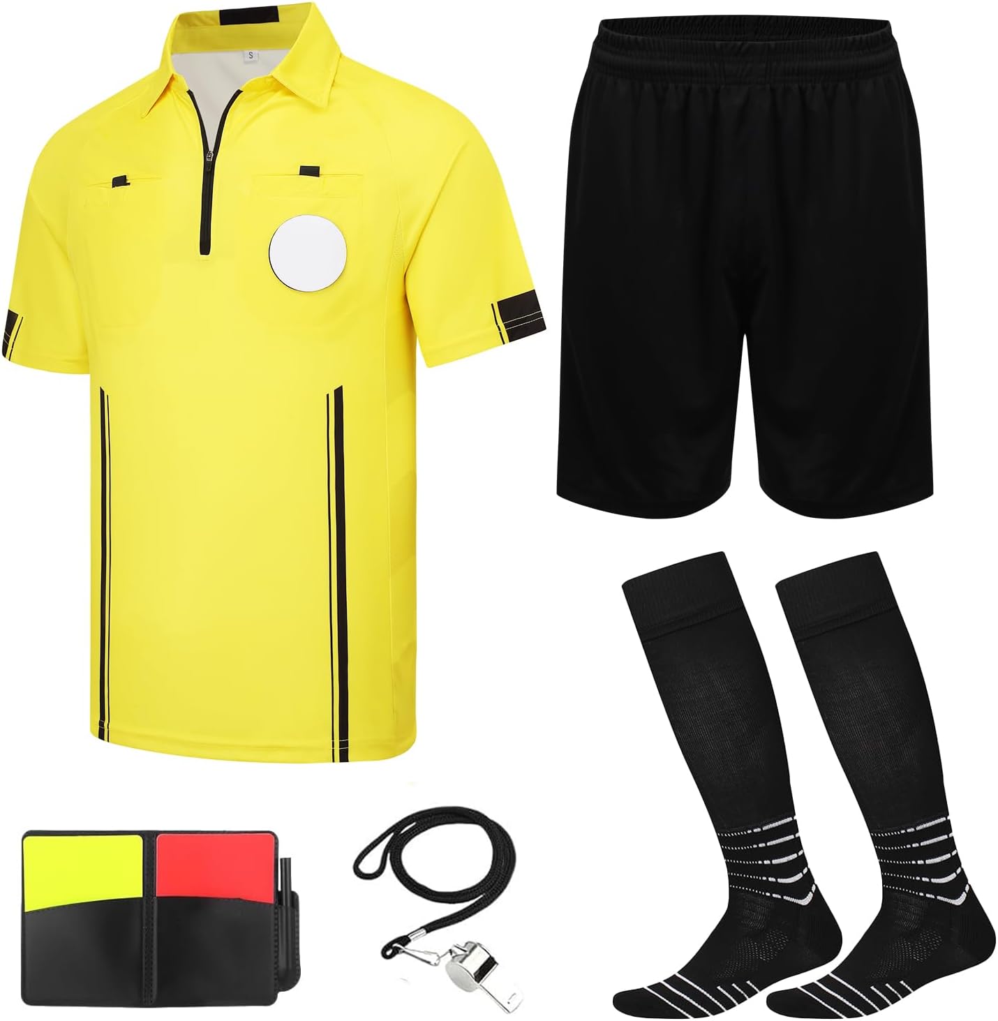 VKT Soccer Referee Kit - Jersey, Shorts, Socks & Whistle | Red & Yellow Cards Included