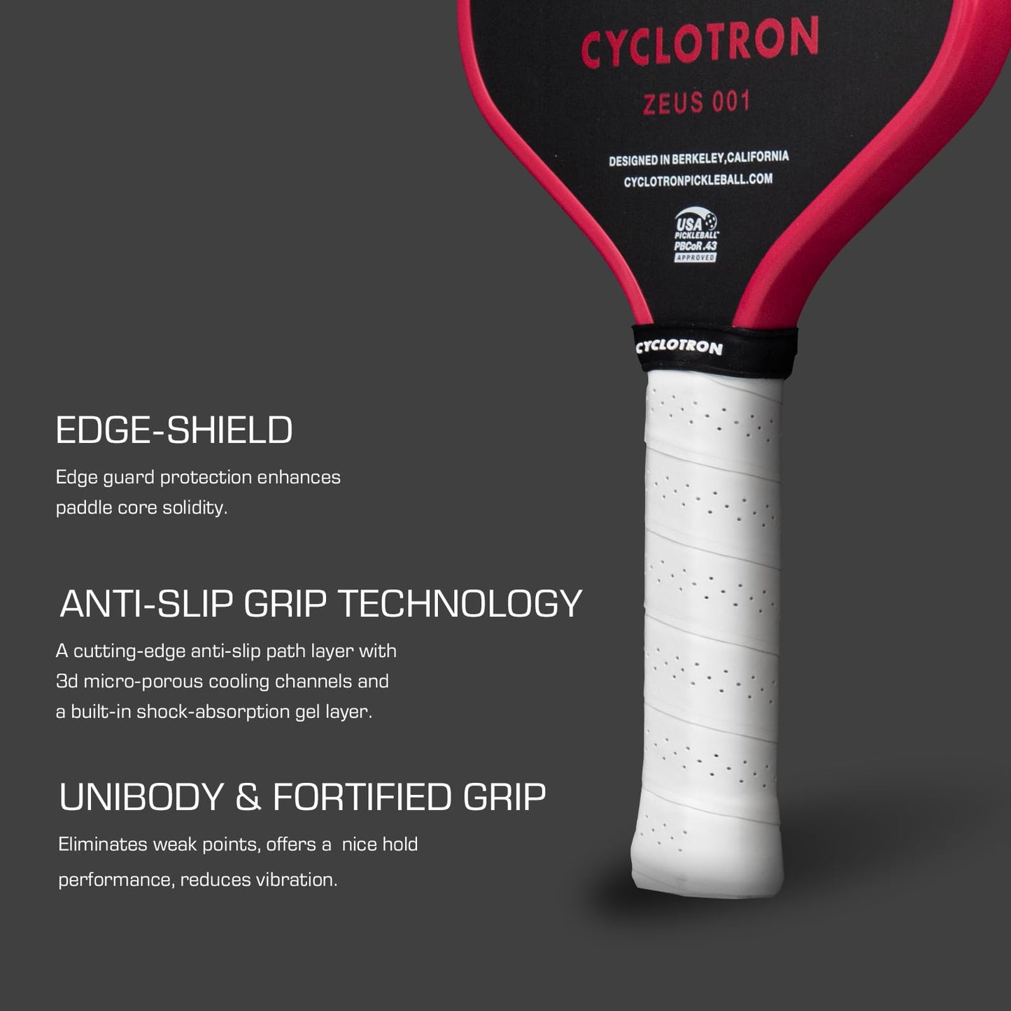 CYCLOTRON ZEUS001 Pickleball Paddle – 16.47” Elongated Shape - GEN4 Polypropylene Core, 3-Layer T700 Carbon Fiber Face - 16mm, Includes Paddle Cover