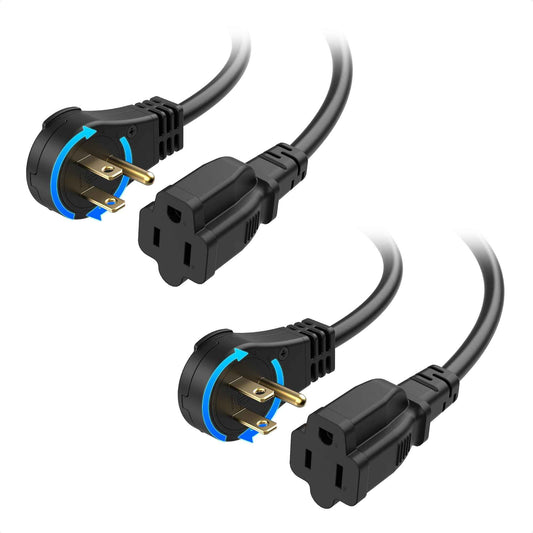 [ETL Listed] Cable Matters 2-Pack 16 AWG 360° Rotating Flat Plug Extension Cord - 10ft, 13A/1625W, Low Profile 3 Prong Power Extension Cords, NEMA 5-15P to NEMA 5-15R, Black