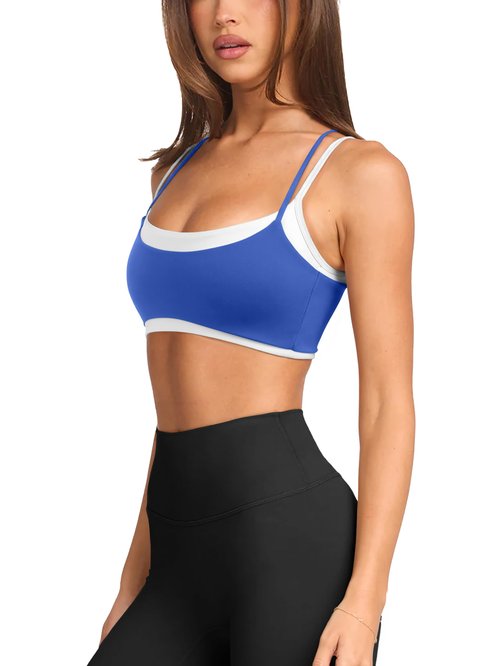 Womens Scoop Neck Workout Tops Sleeveless Cropped Workout Gym Shirts Sexy Sports Bra Cami Double Lined Summer 2026 Running Yoga Pilates Tops with Built in Bra(Klein Blue Medium)