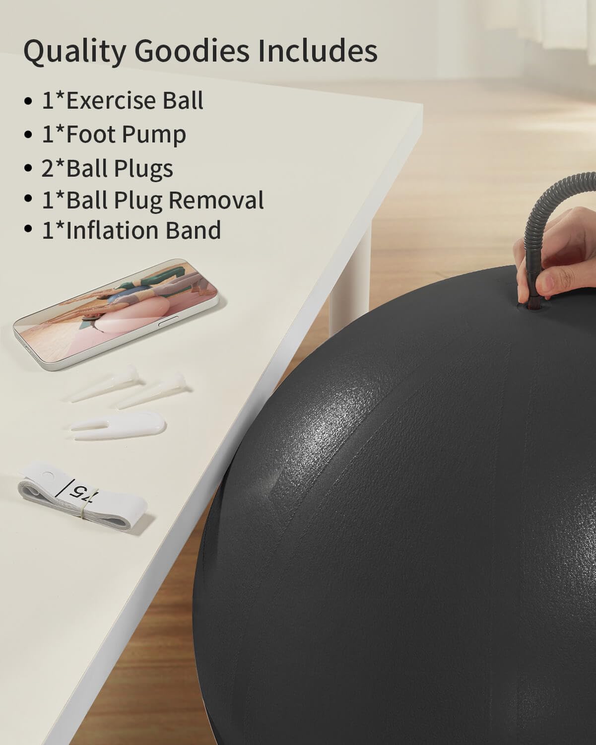 YOTTOY Anti-Burst Exercise Ball for Working Out, Yoga Ball for Pregnancy,Extra Thick Workout for Physical Therapy,Stability Ball for Chair Fitness with Pump (Black)