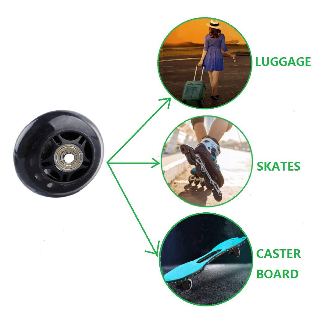 ORO 1 Pair Luggage Wheels Replacement 64 * 22mm Case Wheels with 8mm Bearings for Suitcase and Inline Outdoor Skate and Caster Board