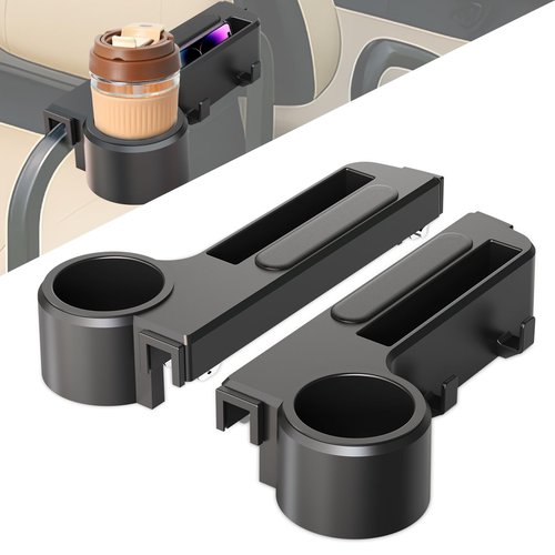 Golf Cart Armrest with Cup Holder - Universal Fit for EZGO/Club Car/Yamaha Rear Seat, Fits 1”/1.25” Square Tube Frames, Durable ABS Construction, Phone Holder, No Drilling