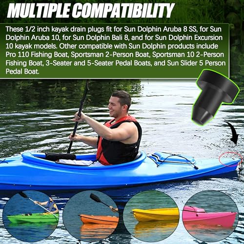 1/2 Inch Kayak Drain Plug - Neoprene Rubber Scupper Plug (Pack of 6)