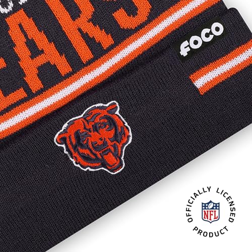 Chicago Bears Big Wordmark Stripe Pom Beanie Hat - One Size